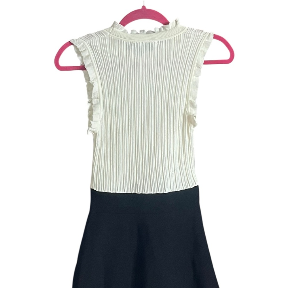 SANDRO PARIS Edda Black White Midi Sleeveless Ruffle Career Cocktail Dress S - Picture 7 of 8